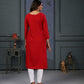 Jyoti Fashion Women's Red Cotton Handwork Designer Kurta Only - Swadesiicart