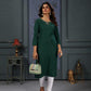 Jyoti Fashion Women's Green Cotton Handwork Designer Kurta Only - Swadesiicart