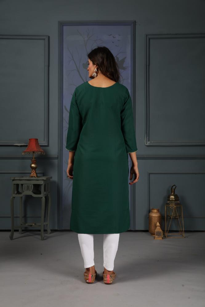 Jyoti Fashion Women's Green Cotton Handwork Designer Kurta Only - Swadesiicart
