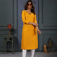 Jyoti Fashion Women's Yellow Cotton Handwork Designer Kurta Only - Swadesiicart