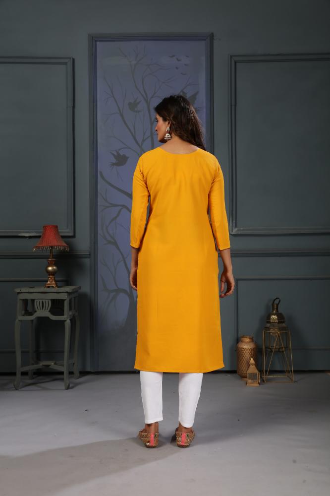 Jyoti Fashion Women's Yellow Cotton Handwork Designer Kurta Only - Swadesiicart