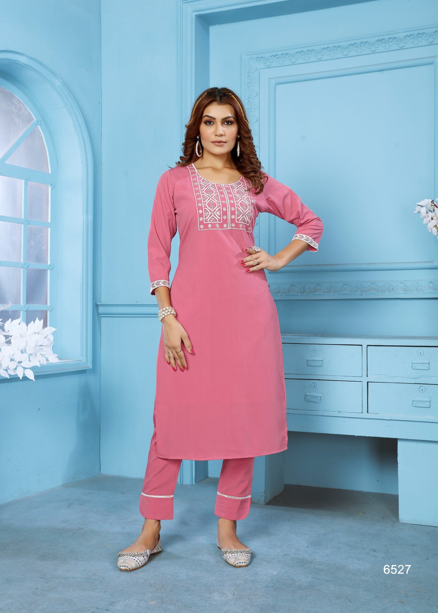 Jyoti Fashion Women's Pink Rinkal Cotton Embroidered Designer Kurta with Bottom | Swadesiicart