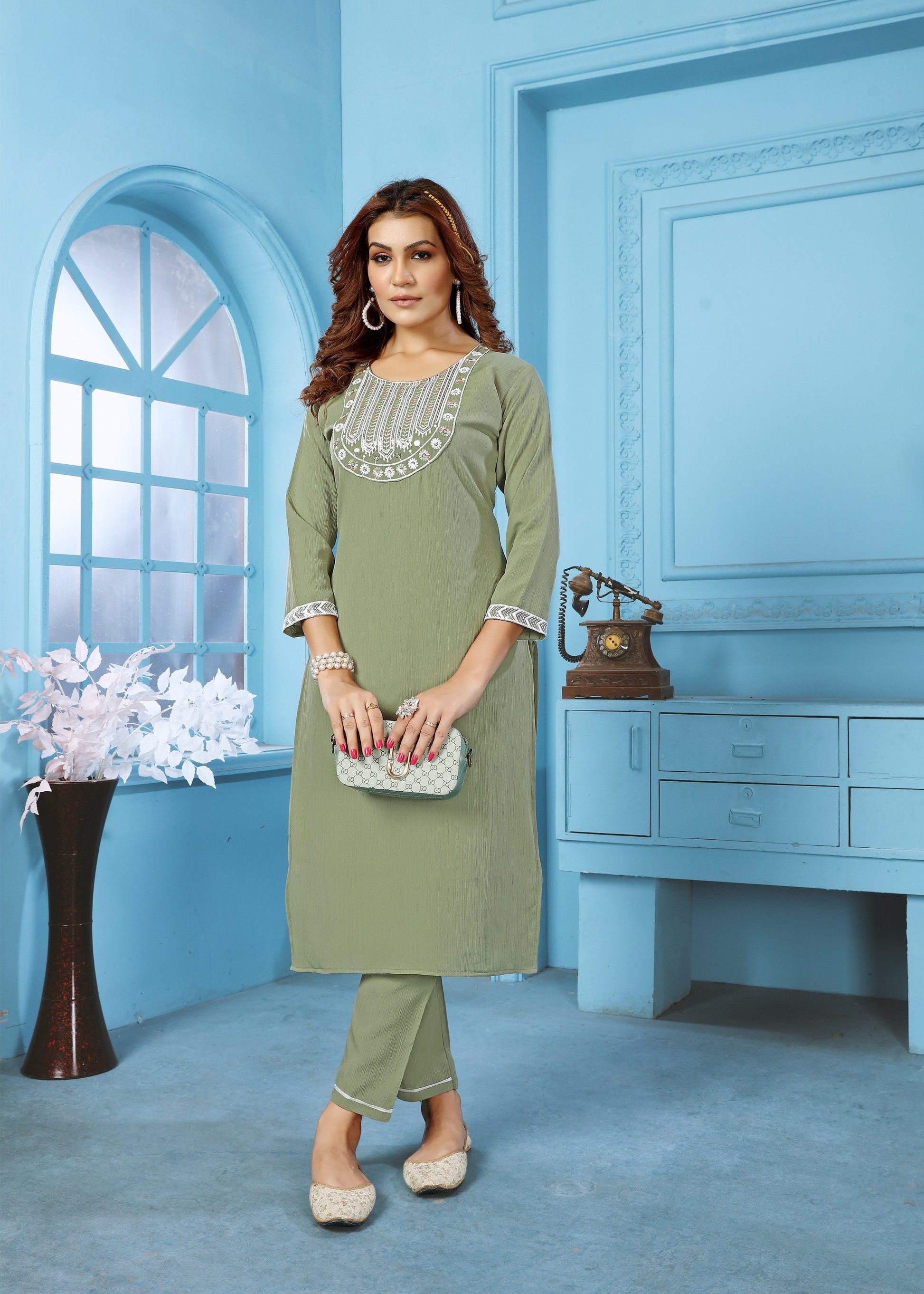 Jyoti Fashion Women's Green Rinkal Cotton Embroidered Designer Kurta with Bottom | Swadesiicart