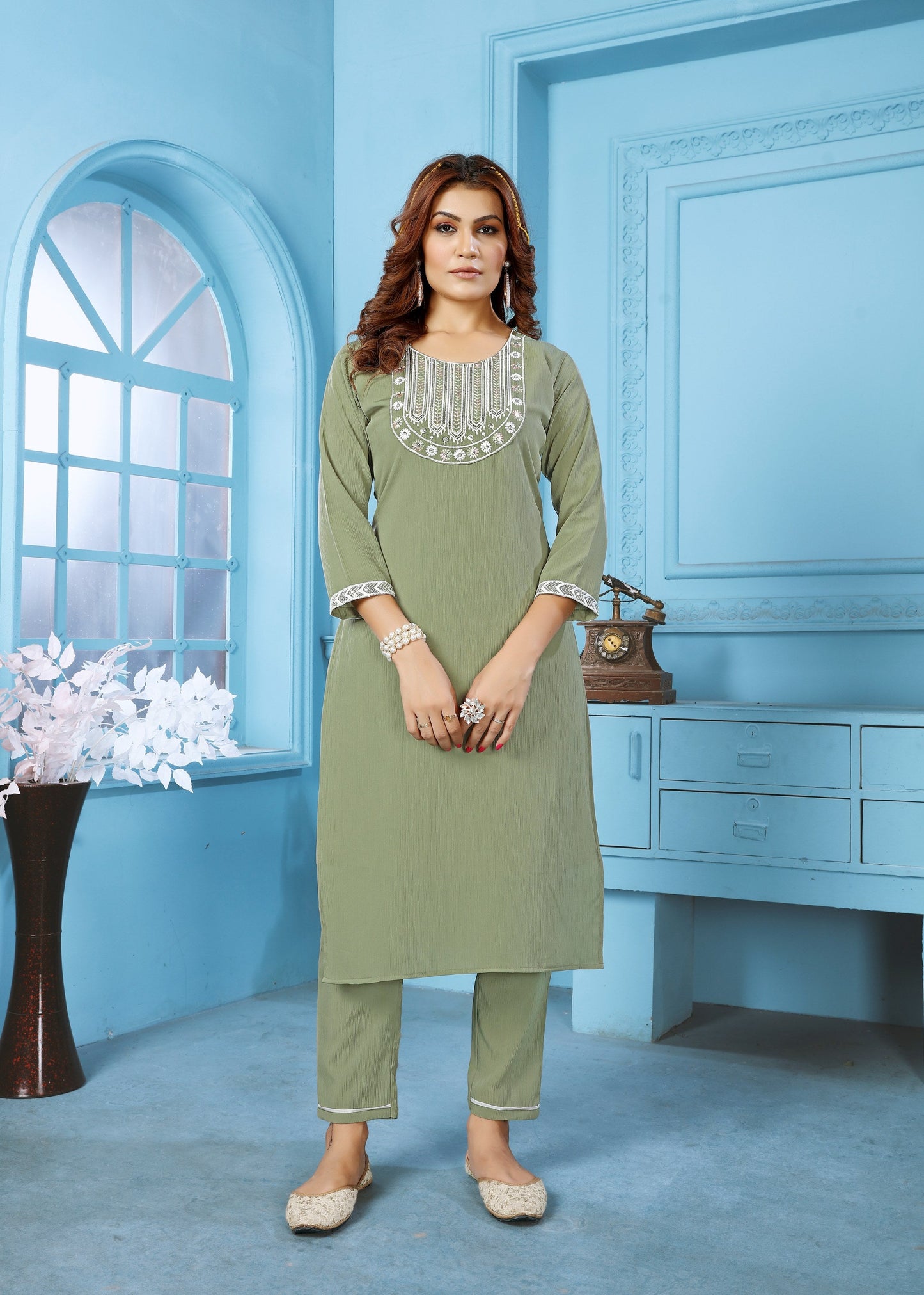 Jyoti Fashion Women's Green Rinkal Cotton Embroidered Designer Kurta with Bottom | Swadesiicart