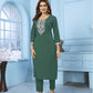 Jyoti Fashion Women's Bottle Green Rinkal Cotton Embroidered Designer Kurta with Bottom | Swadesiicart