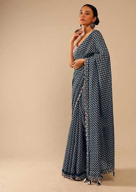 Jyoti Fashion Women's Grey Coding Sequence Chinon Saree with Blouse | Swadesiicart