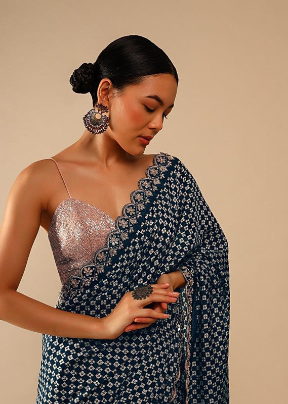 Jyoti Fashion Women's Grey Coding Sequence Chinon Saree with Blouse | Swadesiicart