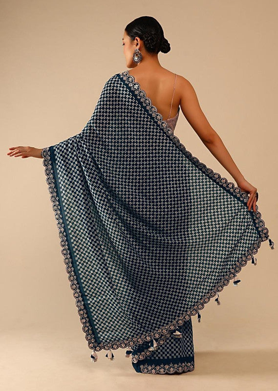 Jyoti Fashion Women's Grey Coding Sequence Chinon Saree with Blouse | Swadesiicart