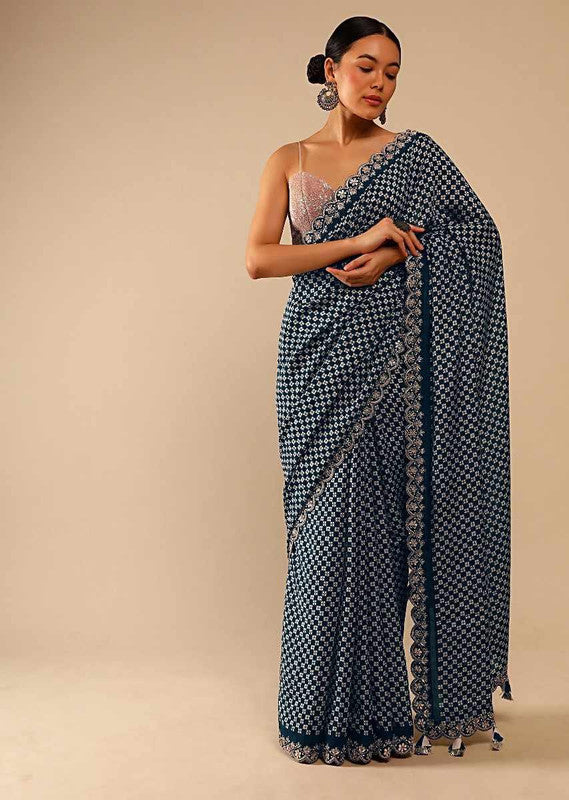 Jyoti Fashion Women's Grey Coding Sequence Chinon Saree with Blouse | Swadesiicart