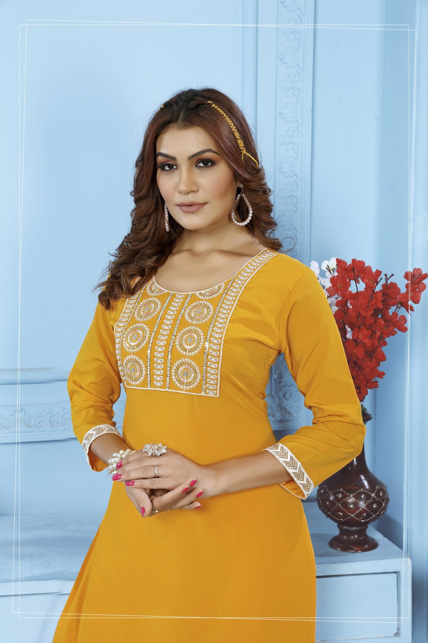 Jyoti Fashion Women's Yellow Rinkal Cotton Embroidered Designer Kurta with Bottom | Swadesiicart