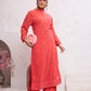 Jyoti Fashion Women's Orange Faux Georgette Embroidered Designer Kurta with Bottom | Swadesiicart