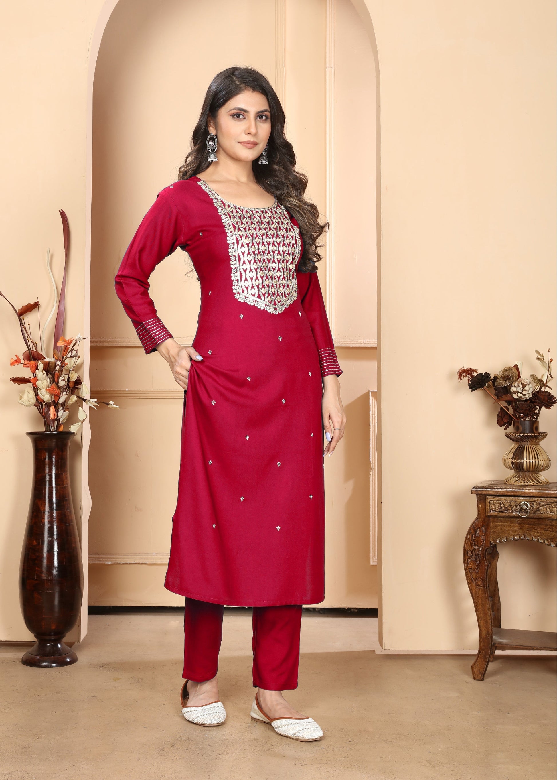 Jyoti Fashion Women's Rani Pink Rayon Sequins Embroidered Designer Kurta Set with Dupatta | Swadesiicart