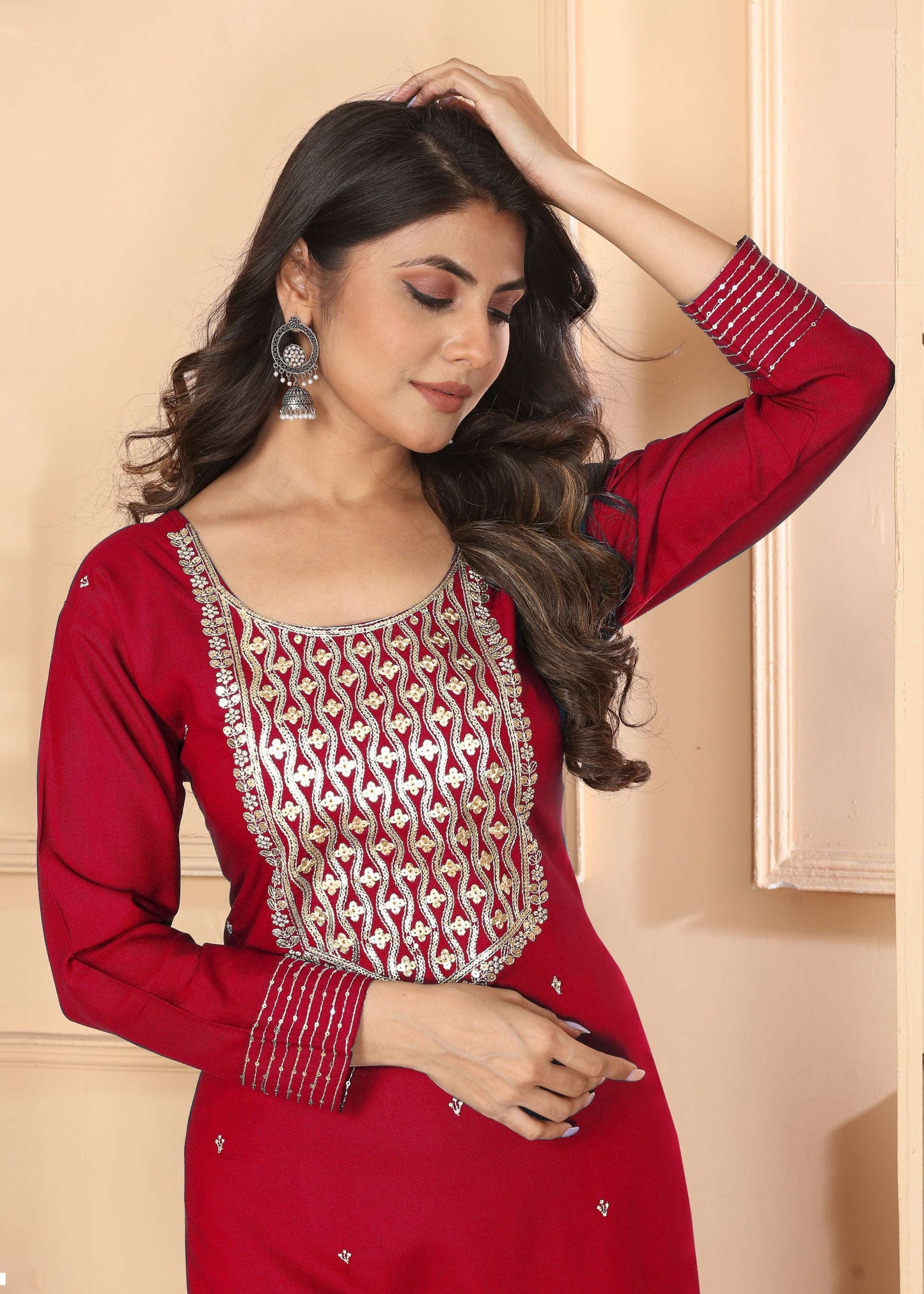Jyoti Fashion Women's Rani Pink Rayon Sequins Embroidered Designer Kurta Set with Dupatta | Swadesiicart