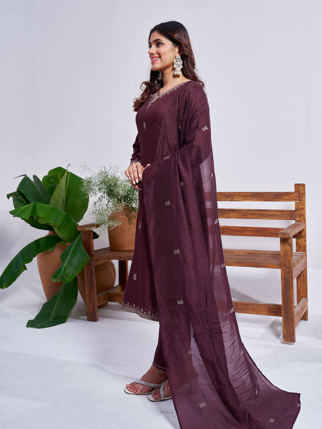 Jyoti Fashion Women's Coffee Rayon Embroidered Designer Kurta Set with Dupatta - Swadesiicart