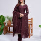 Jyoti Fashion Women's Coffee Rayon Embroidered Designer Kurta Set with Dupatta - Swadesiicart