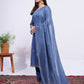 Jyoti Fashion Women's Denim Blue Rayon Embroidered Designer Kurta Set with Dupatta - Swadesiicart