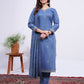 Jyoti Fashion Women's Denim Blue Rayon Embroidered Designer Kurta Set with Dupatta - Swadesiicart