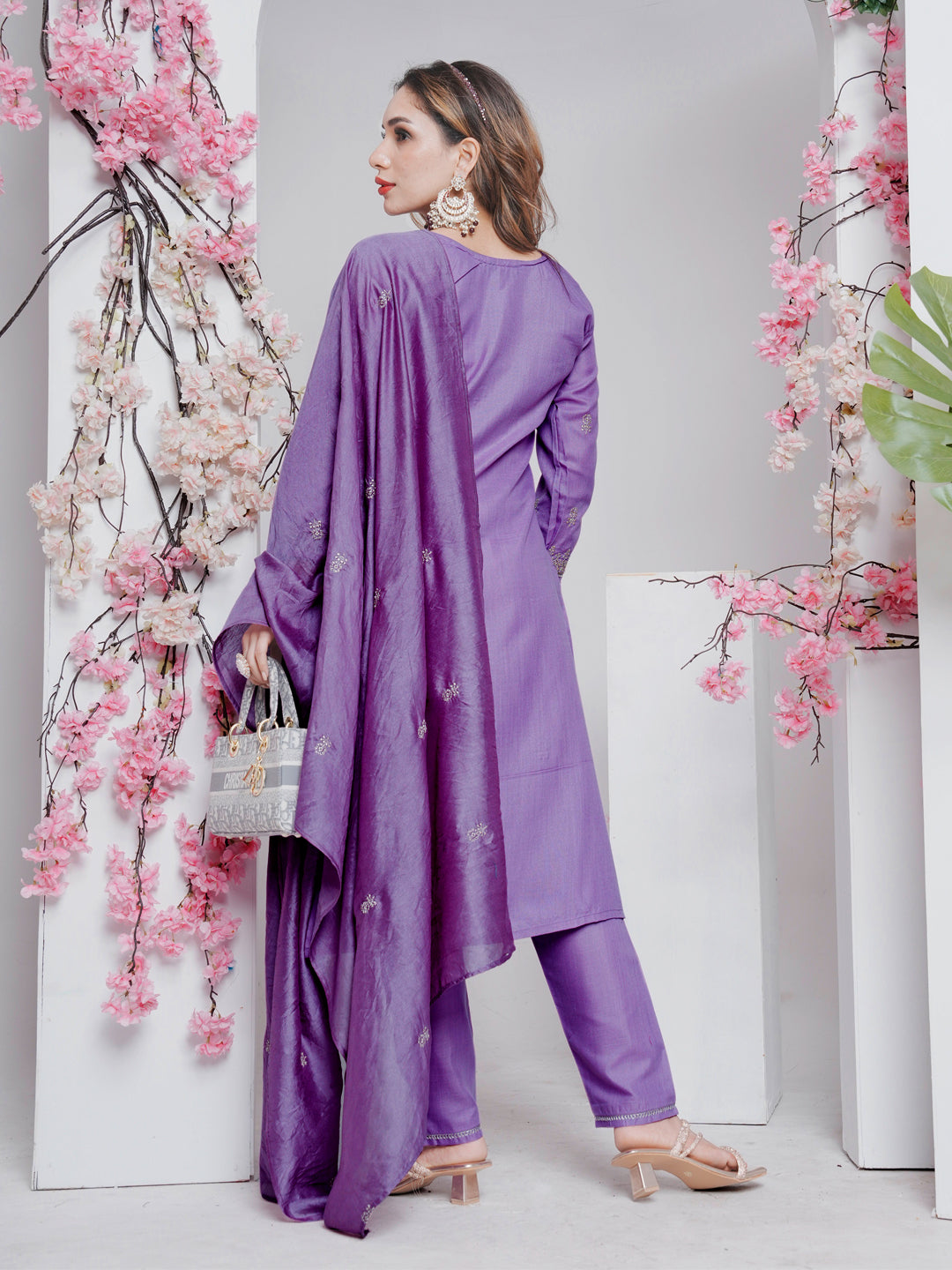 Jyoti Fashion Women's Lavender Rayon Embroidered Designer Kurta Set with Dupatta - Swadesiicart