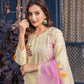 Jyoti Fashion Women's Cream Cotton Blend Printed Designer Kurta Set with Dupatta - Swadesiicart