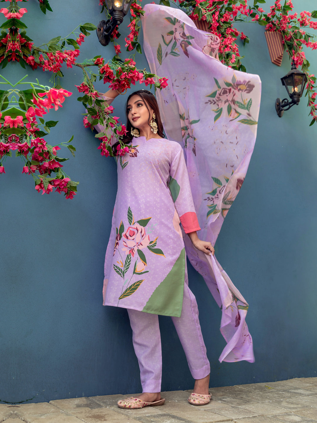 Jyoti Fashion Women's Lavender Cotton Blend Printed Designer Kurta Set with Dupatta - Swadesiicart