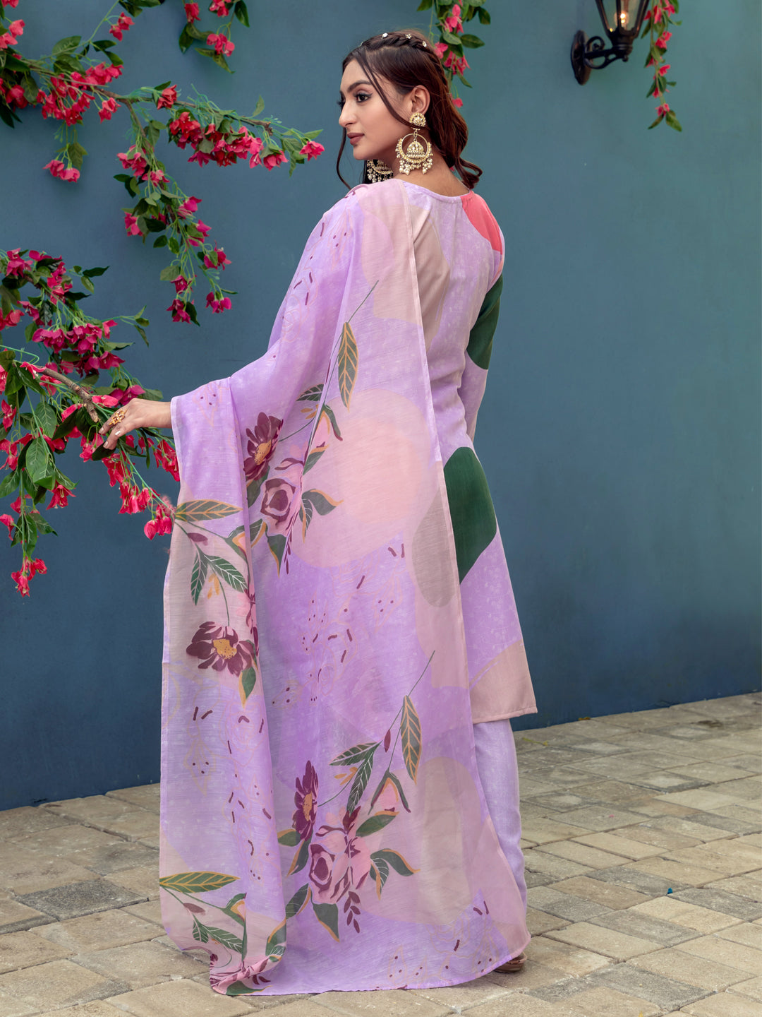 Jyoti Fashion Women's Lavender Cotton Blend Printed Designer Kurta Set with Dupatta - Swadesiicart