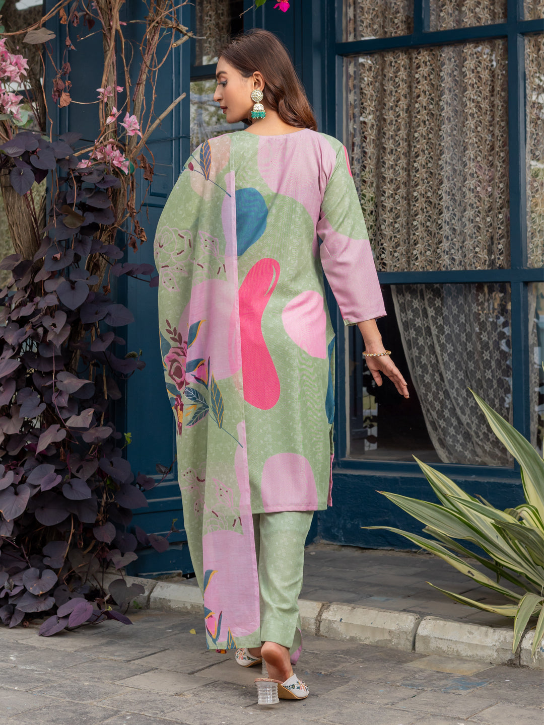 Jyoti Fashion Women's Mehendi Cotton Blend Printed Designer Kurta Set with Dupatta - Swadesiicart