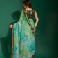 Jyoti Fashion Women's Sea Green Sequence Embroidery Chiffon Saree with Blouse | Swadesiicart