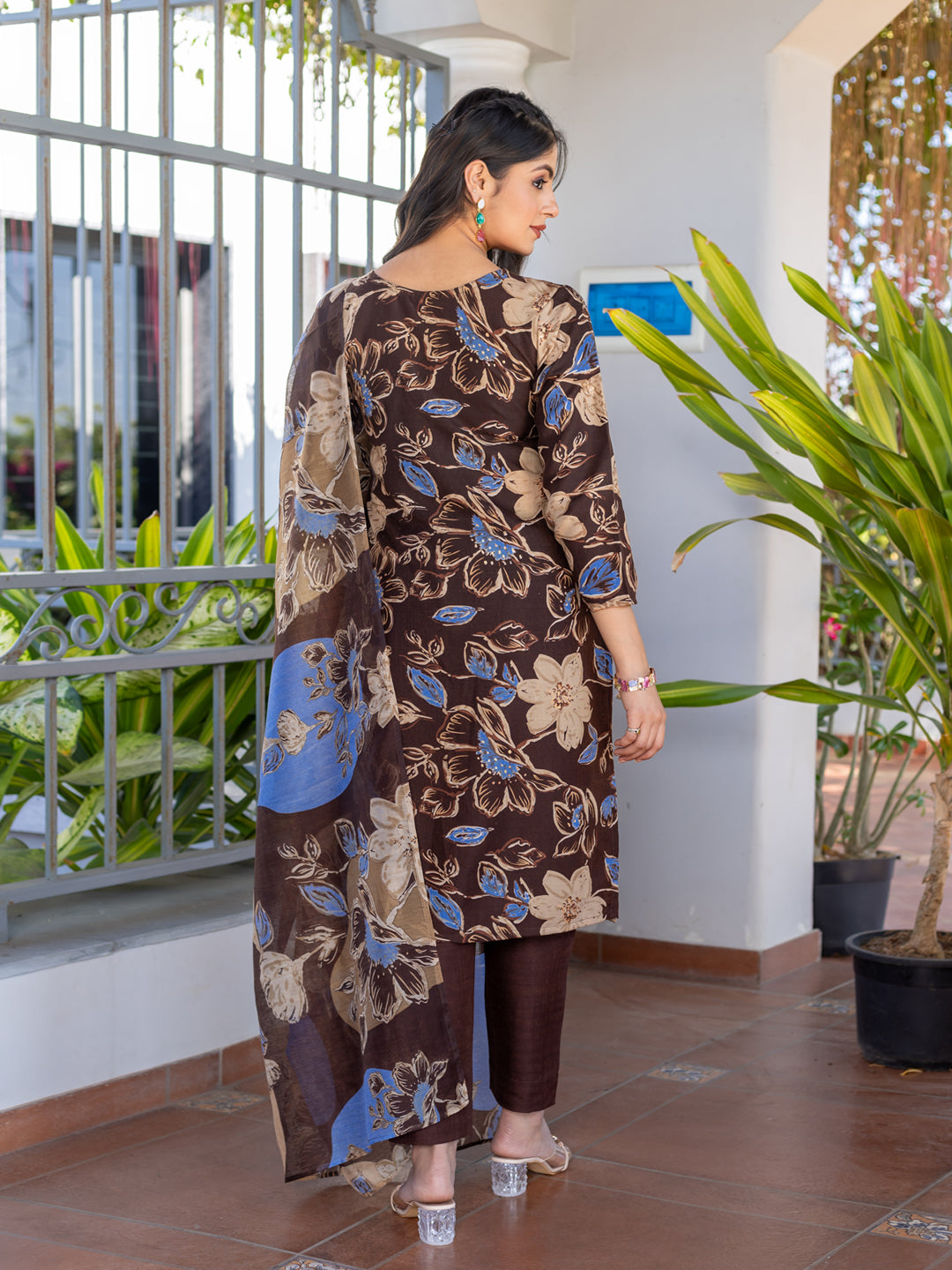 Jyoti Fashion Women's Coffee Cotton Blend Printed Designer Kurta Set with Dupatta - Swadesiicart
