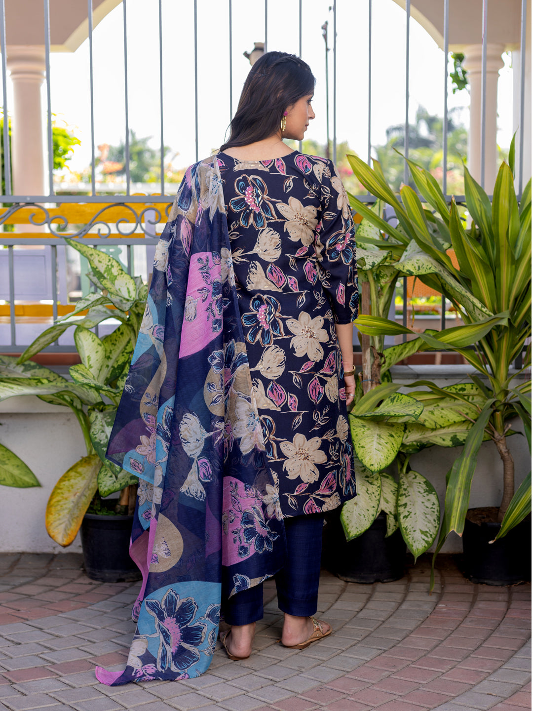 Jyoti Fashion Women's Navy Blue Cotton Blend Printed Designer Kurta Set with Dupatta - Swadesiicart