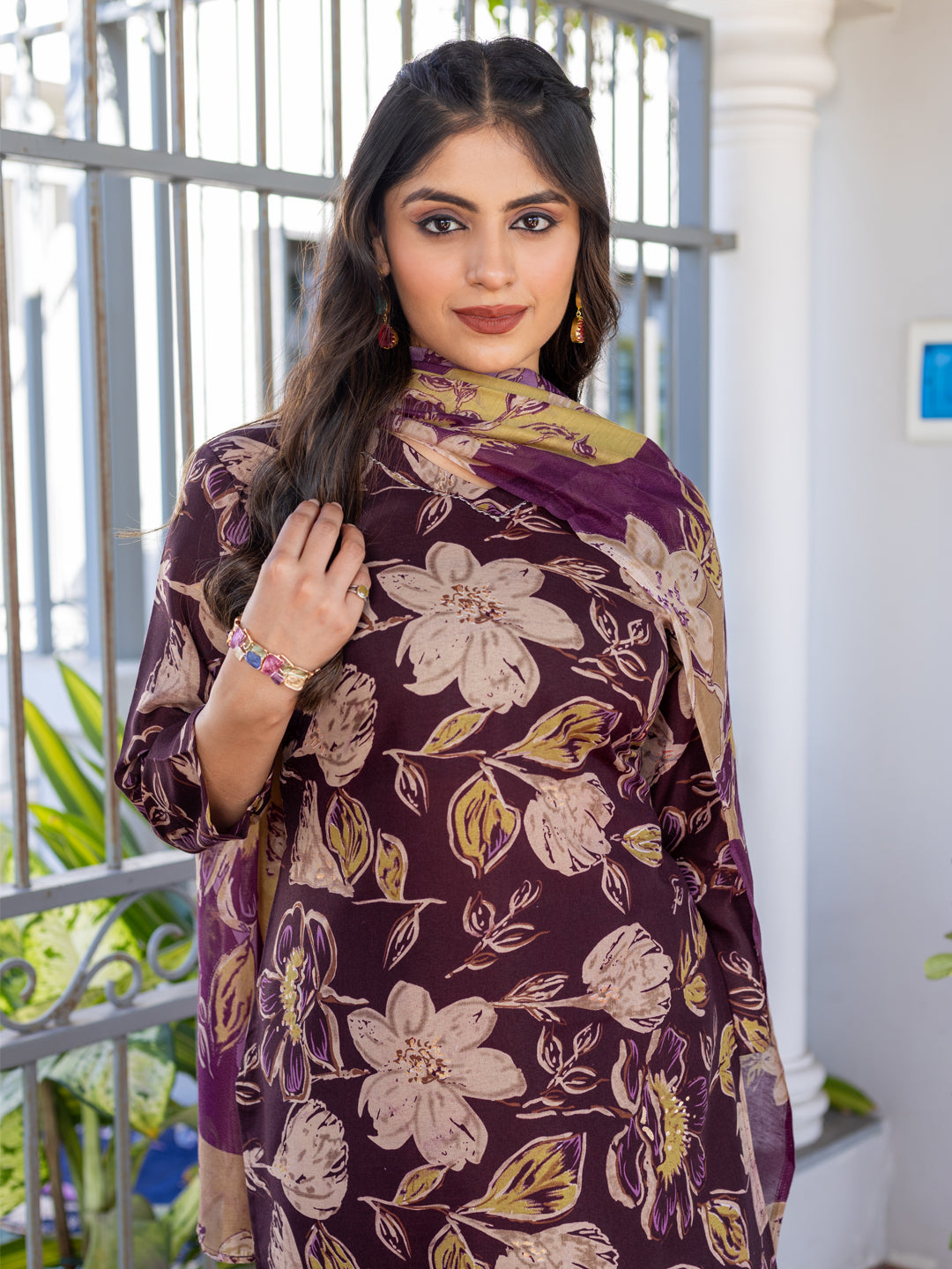 Jyoti Fashion Women's Purple Cotton Blend Printed Designer Kurta Set with Dupatta - Swadesiicart