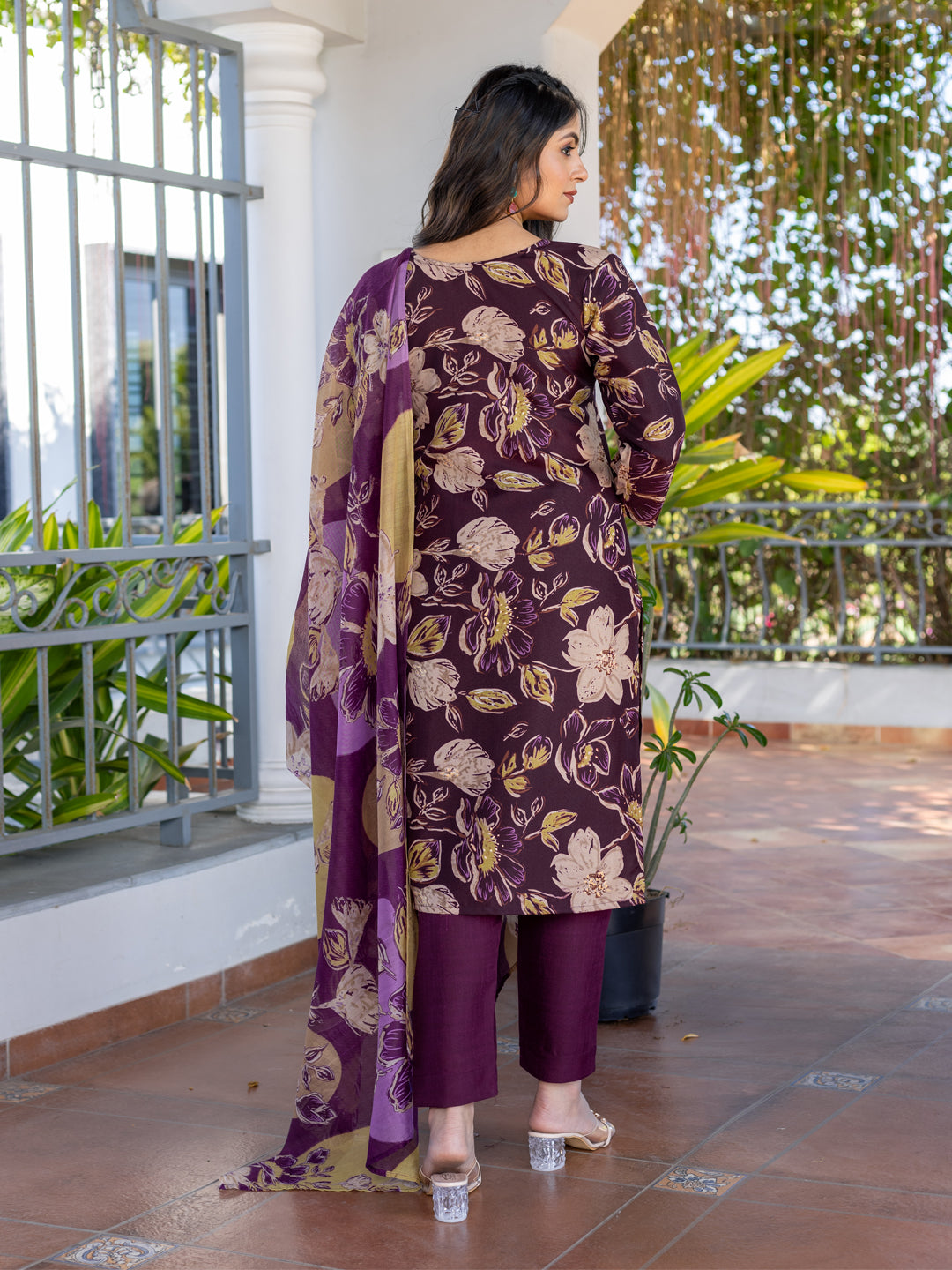 Jyoti Fashion Women's Purple Cotton Blend Printed Designer Kurta Set with Dupatta - Swadesiicart