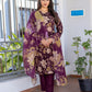 Jyoti Fashion Women's Purple Cotton Blend Printed Designer Kurta Set with Dupatta - Swadesiicart