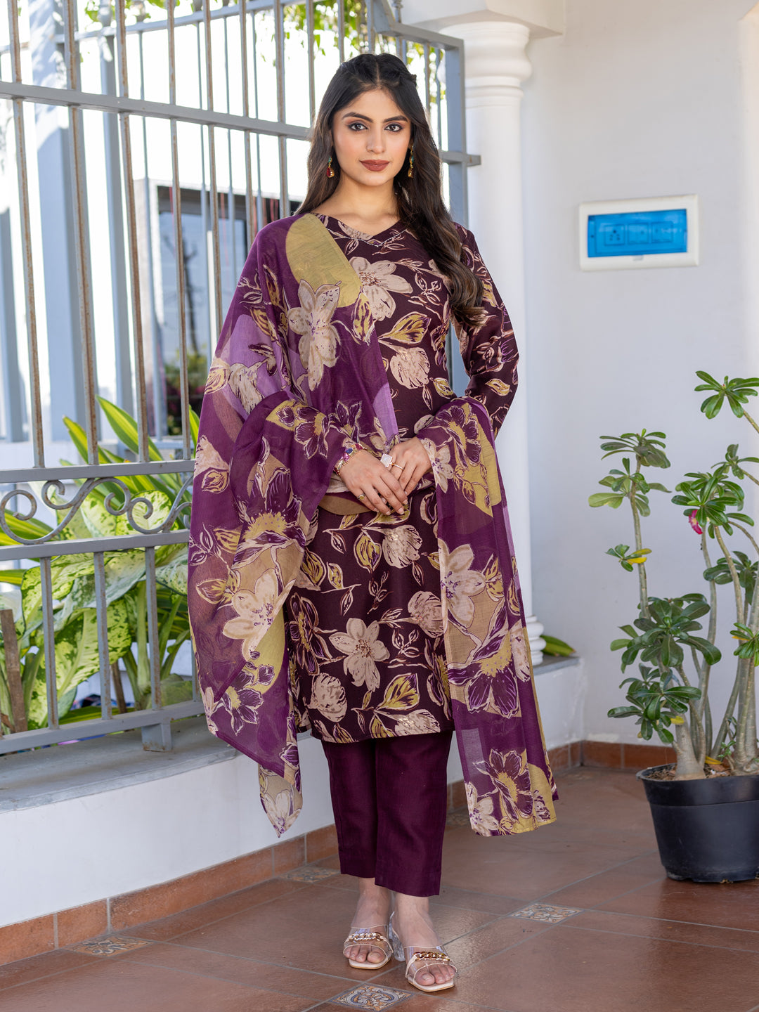 Jyoti Fashion Women's Purple Cotton Blend Printed Designer Kurta Set with Dupatta - Swadesiicart