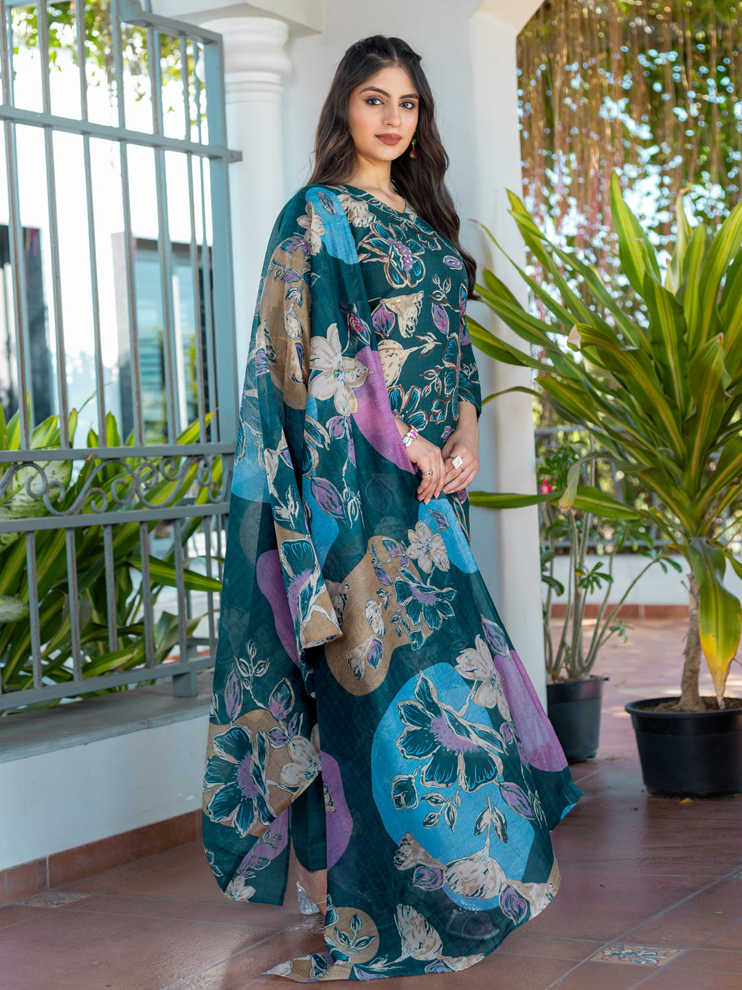 Jyoti Fashion Women's Rama Cotton Blend Printed Designer Kurta Set with Dupatta - Swadesiicart