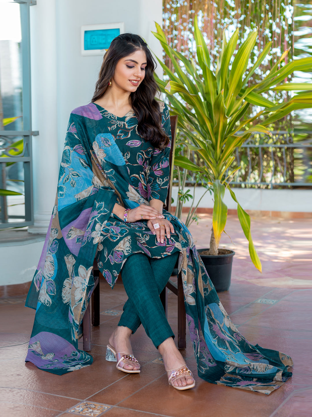 Jyoti Fashion Women's Rama Cotton Blend Printed Designer Kurta Set with Dupatta - Swadesiicart