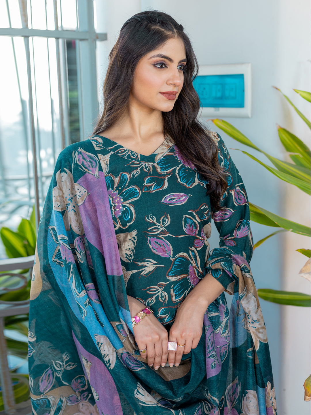 Jyoti Fashion Women's Rama Cotton Blend Printed Designer Kurta Set with Dupatta - Swadesiicart