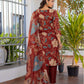 Jyoti Fashion Women's Rust Cotton Blend Printed Designer Kurta Set with Dupatta - Swadesiicart
