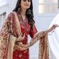 Jyoti Fashion Women's Red Rayon Print with Thread Designer Kurta Set with Dupatta - Swadesiicart