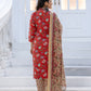 Jyoti Fashion Women's Red Rayon Print with Thread Designer Kurta Set with Dupatta - Swadesiicart