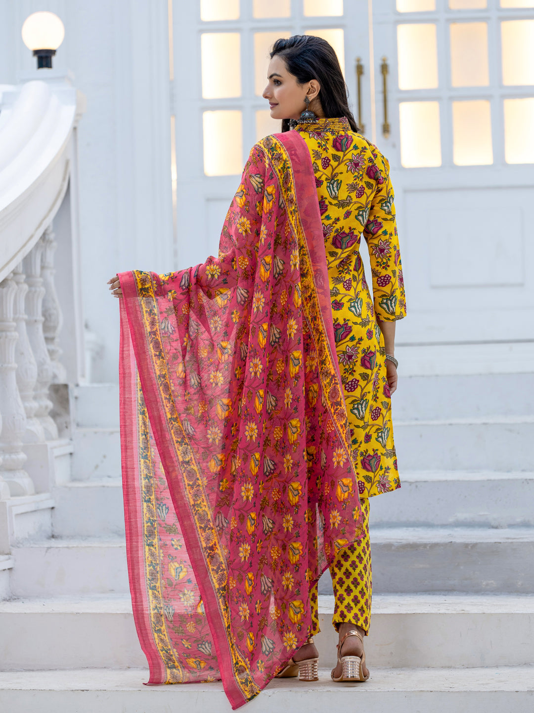 Jyoti Fashion Women's Yellow Rayon Print with Thread Designer Kurta Set with Dupatta - Swadesiicart