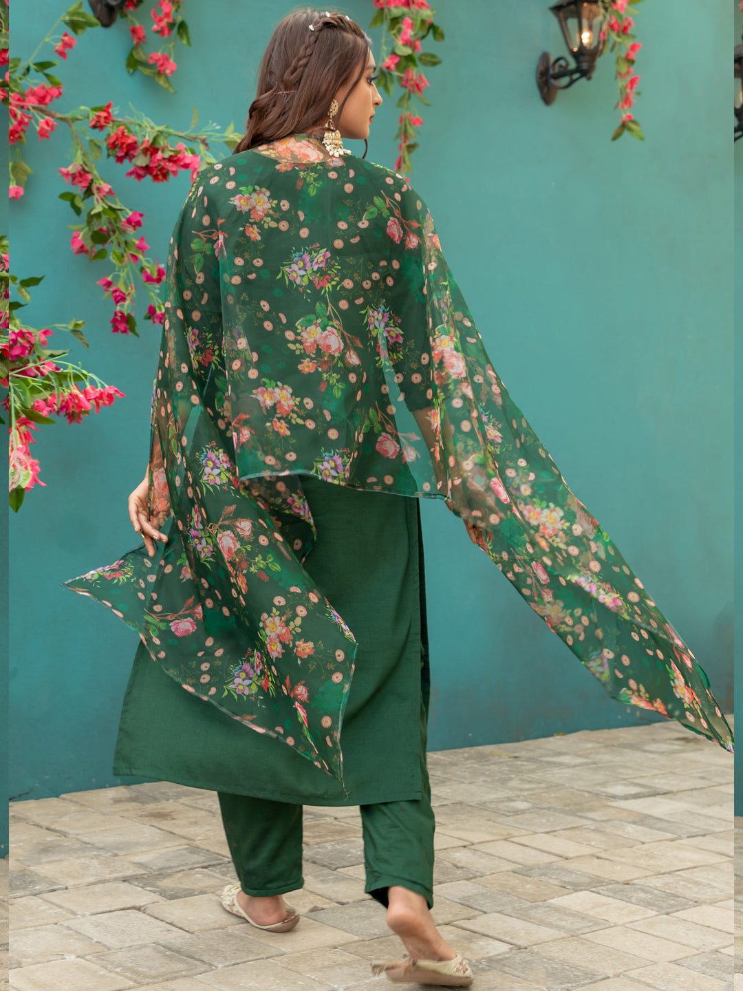 Jyoti Fashion Women's Bottle Green Silk Handwork Designer Kurta Set with Dupatta | Swadesiicart