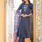 Jyoti Fashion Women's Gray Silk Handwork Designer Kurta Set with Dupatta | Swadesiicart