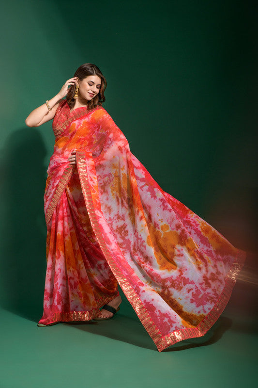 Jyoti Fashion Women's Gajri Sequence Embroidery Chiffon Saree with Blouse | Swadesiicart