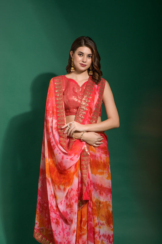 Jyoti Fashion Women's Gajri Sequence Embroidery Chiffon Saree with Blouse | Swadesiicart