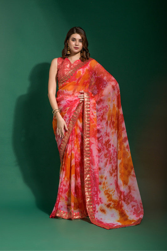 Jyoti Fashion Women's Gajri Sequence Embroidery Chiffon Saree with Blouse | Swadesiicart