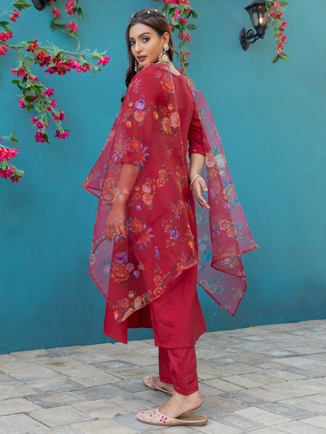 Jyoti Fashion Women's Maroon Silk Handwork Designer Kurta Set with Dupatta | Swadesiicart