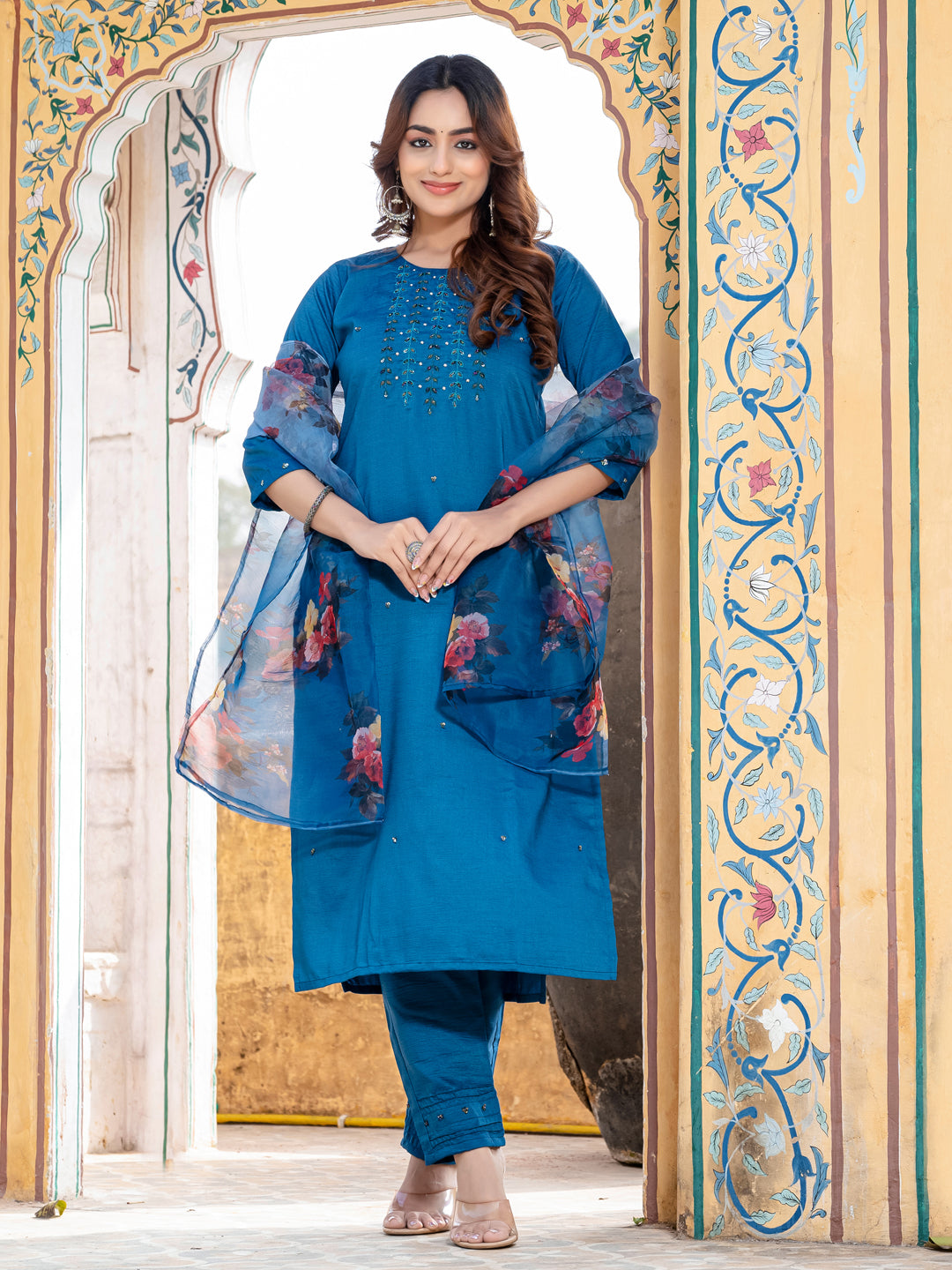 Jyoti Fashion Women's Morpich Silk Handwork Designer Kurta Set with Dupatta | Swadesiicart