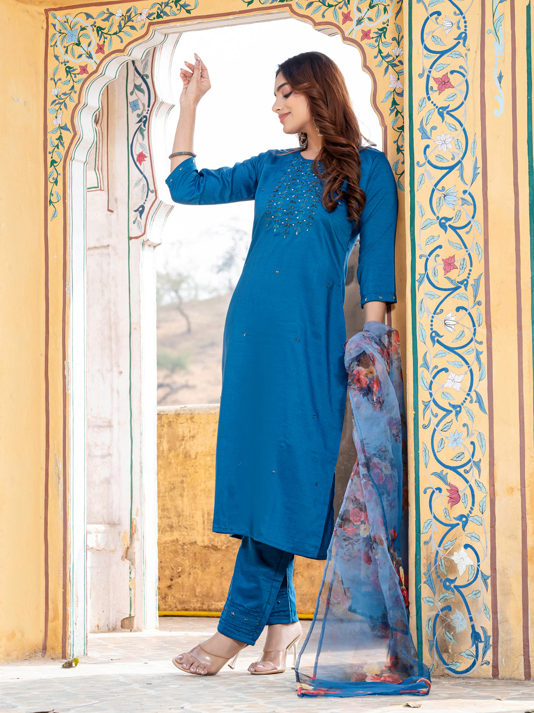 Jyoti Fashion Women's Morpich Silk Handwork Designer Kurta Set with Dupatta | Swadesiicart