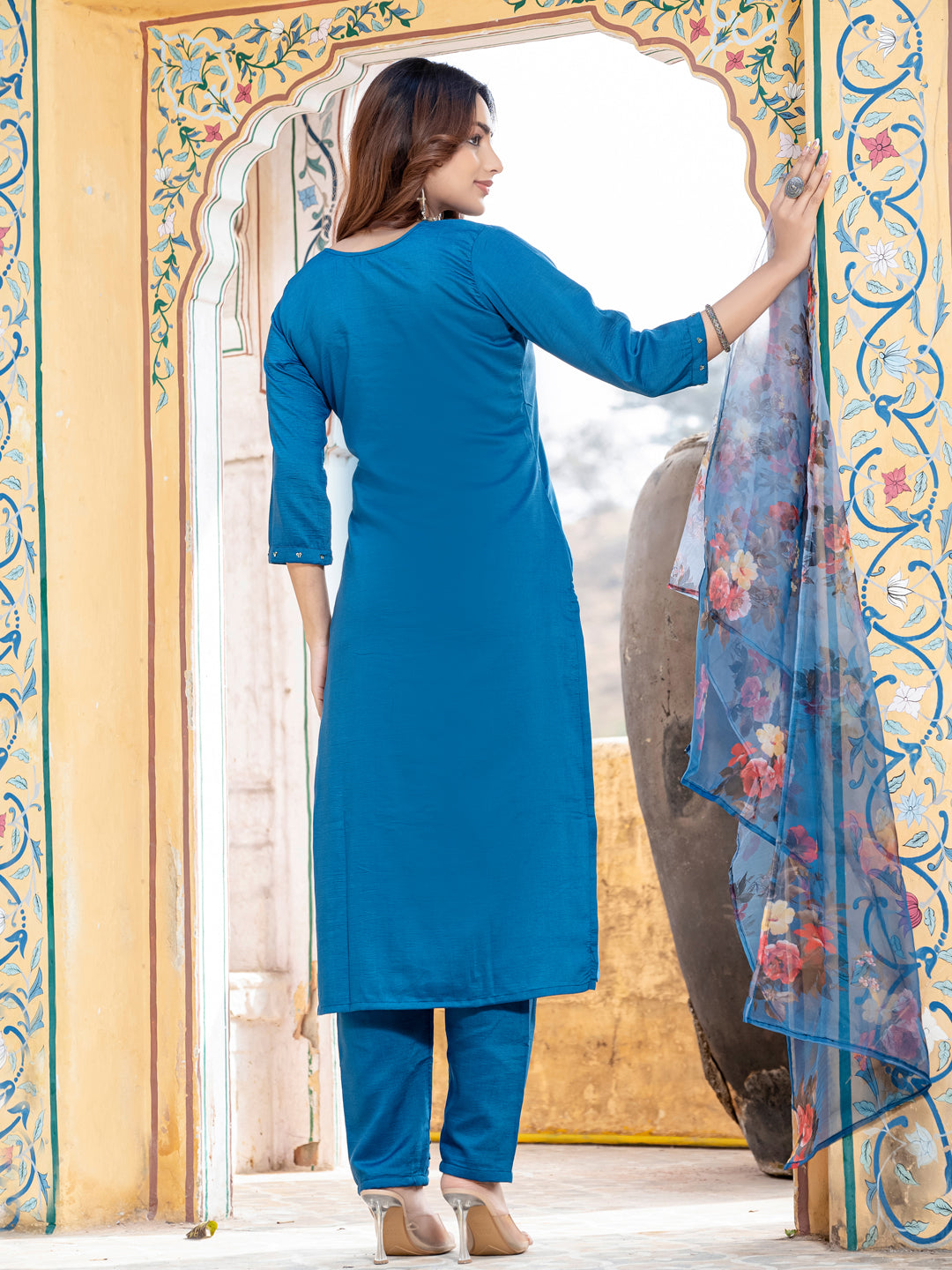 Jyoti Fashion Women's Morpich Silk Handwork Designer Kurta Set with Dupatta | Swadesiicart