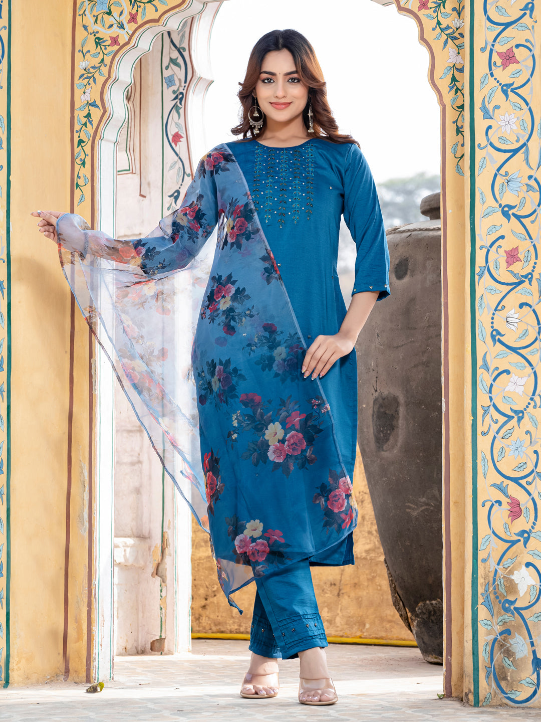 Jyoti Fashion Women's Morpich Silk Handwork Designer Kurta Set with Dupatta | Swadesiicart